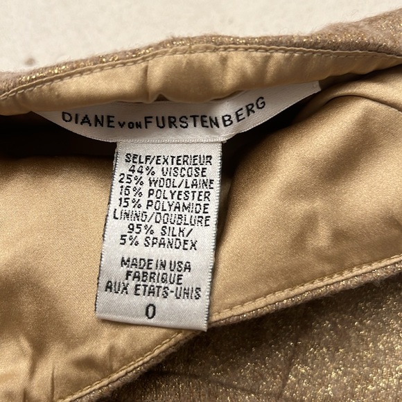 Diane Von Furstenberg DVF Gold Shimmer Wool Blend Dress 0 / xs Art Deco Flapper - Picture 4 of 4